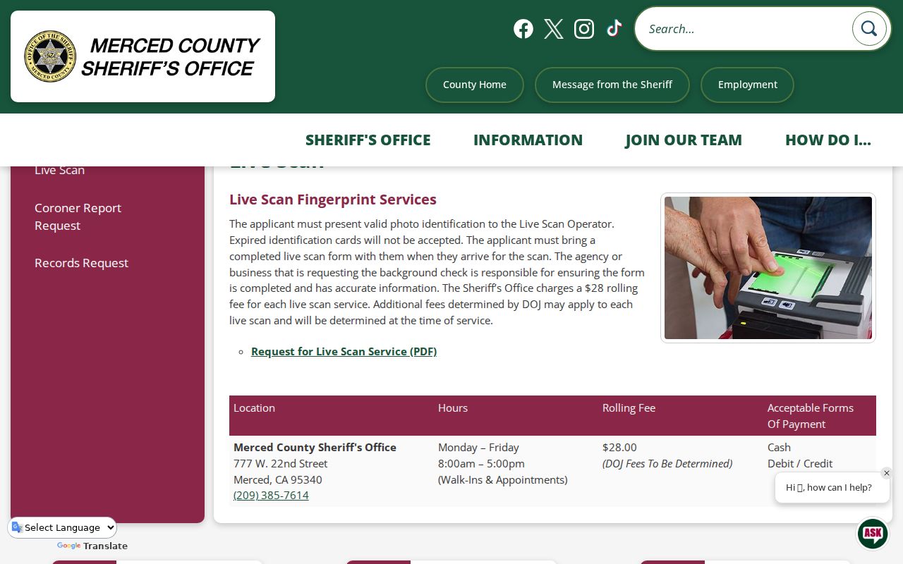 Merced County Sheriff's Live Scan service