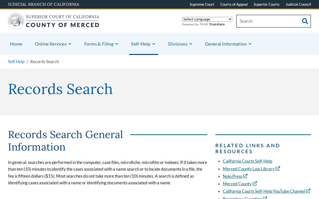 Merced Superior Court records search instructions