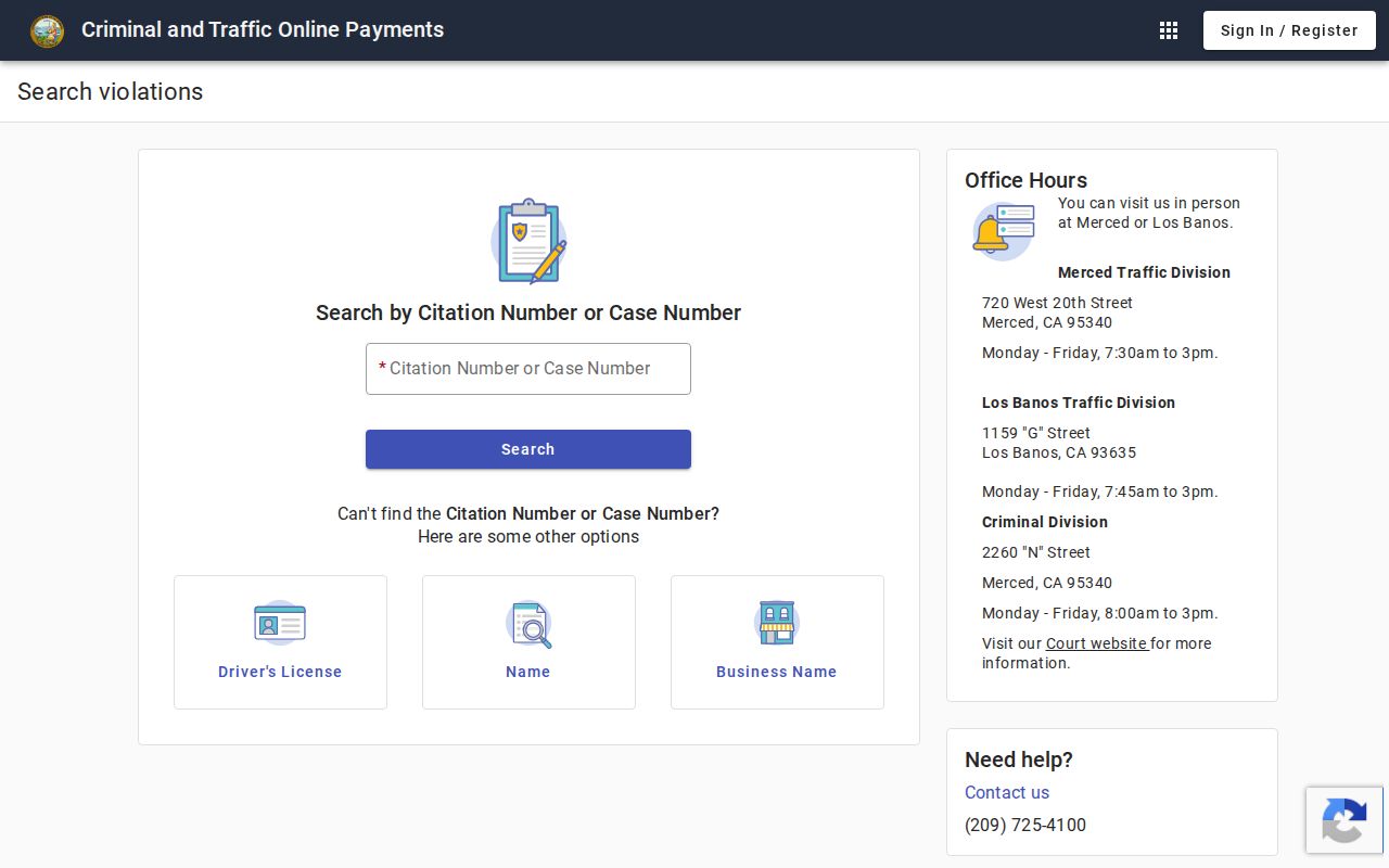 Merced County criminal and traffic payment search