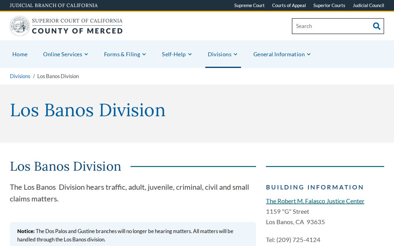 Merced Superior Court Los Banos Division information