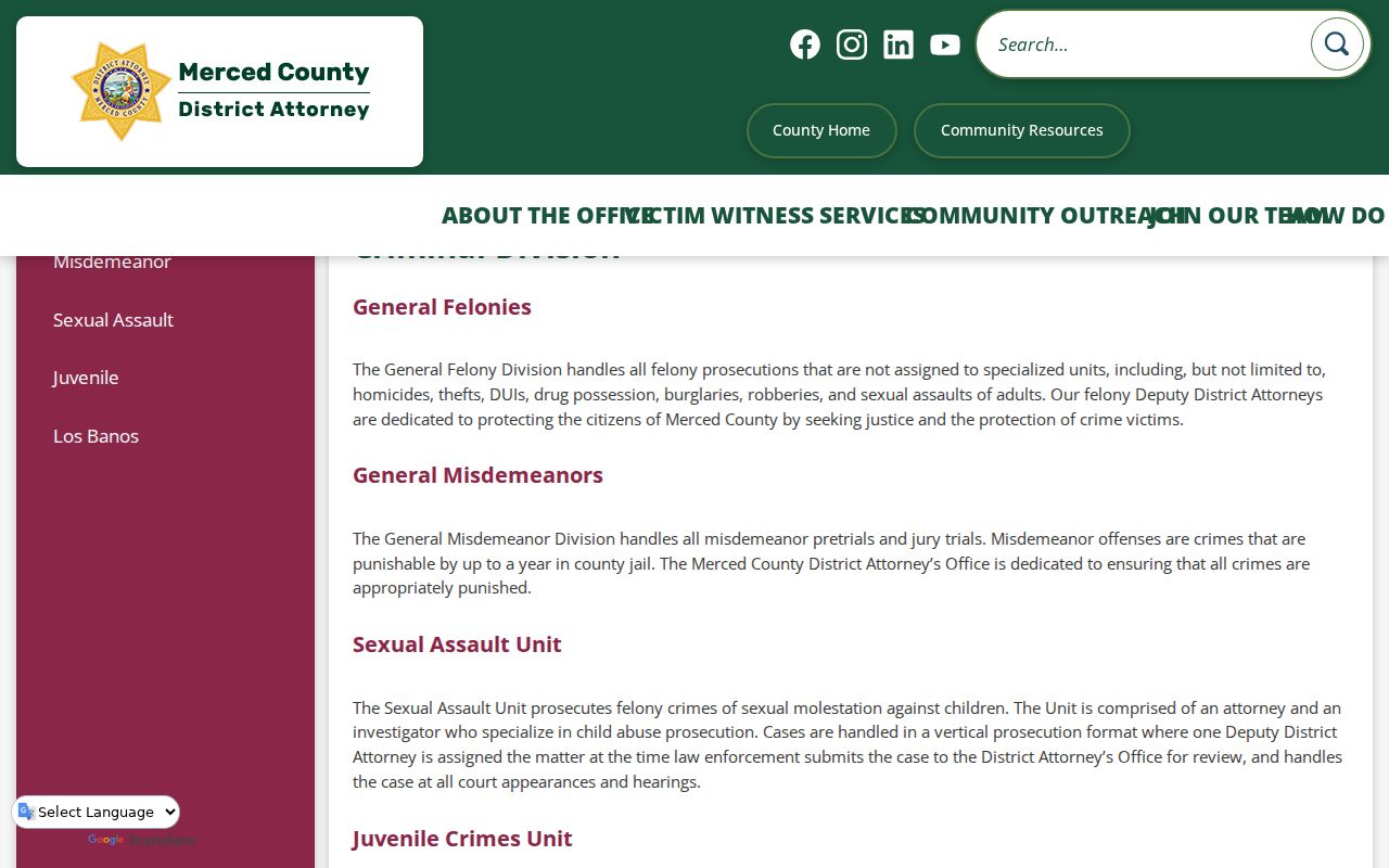 Merced County District Attorney criminal divisions