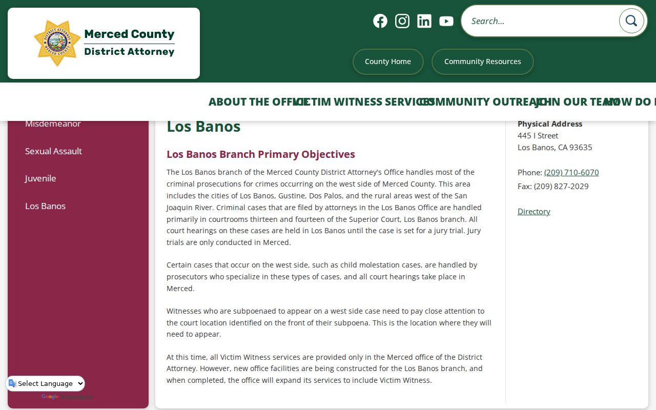 Merced County District Attorney Los Banos branch