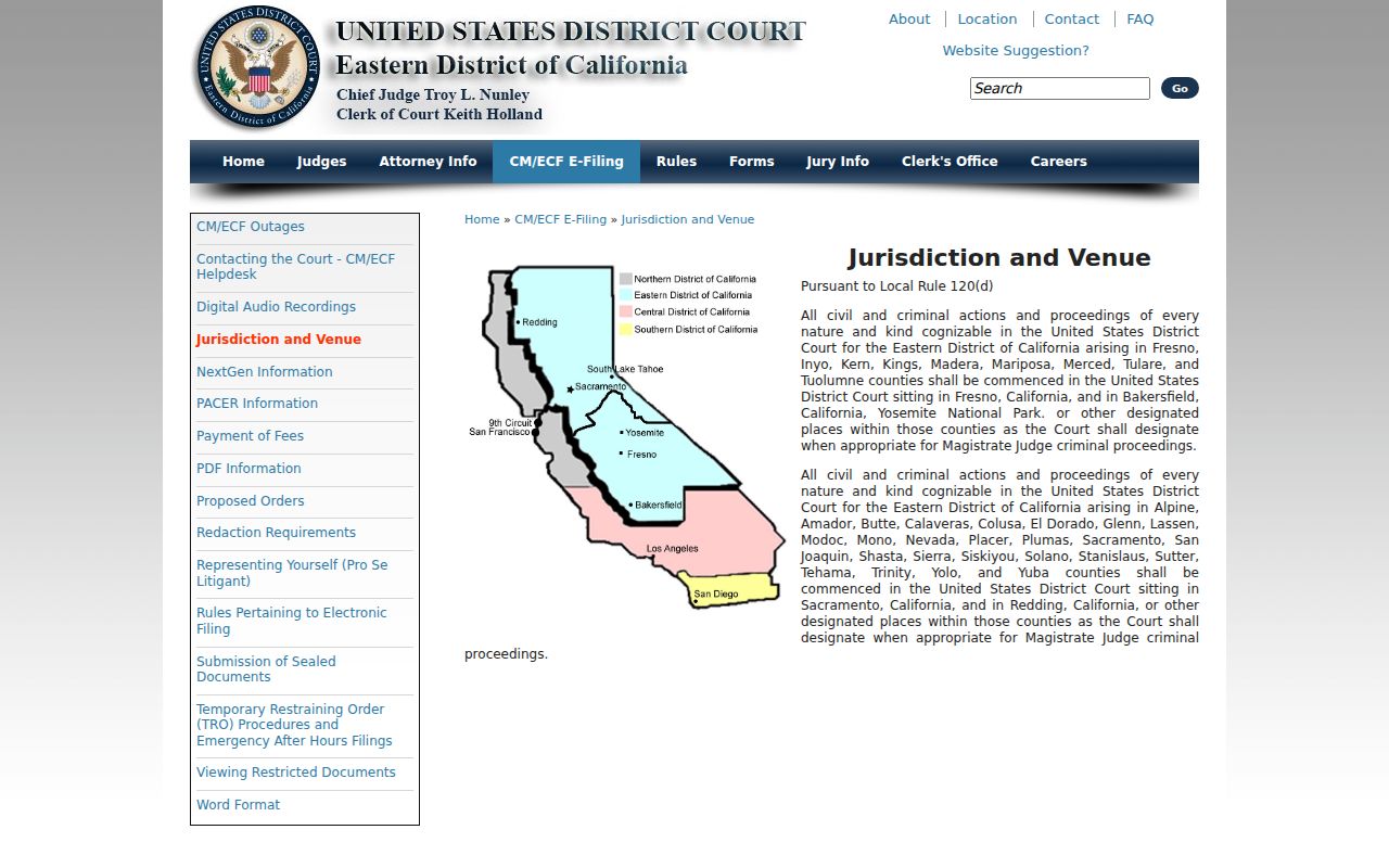 Eastern District of California venue information for Merced County