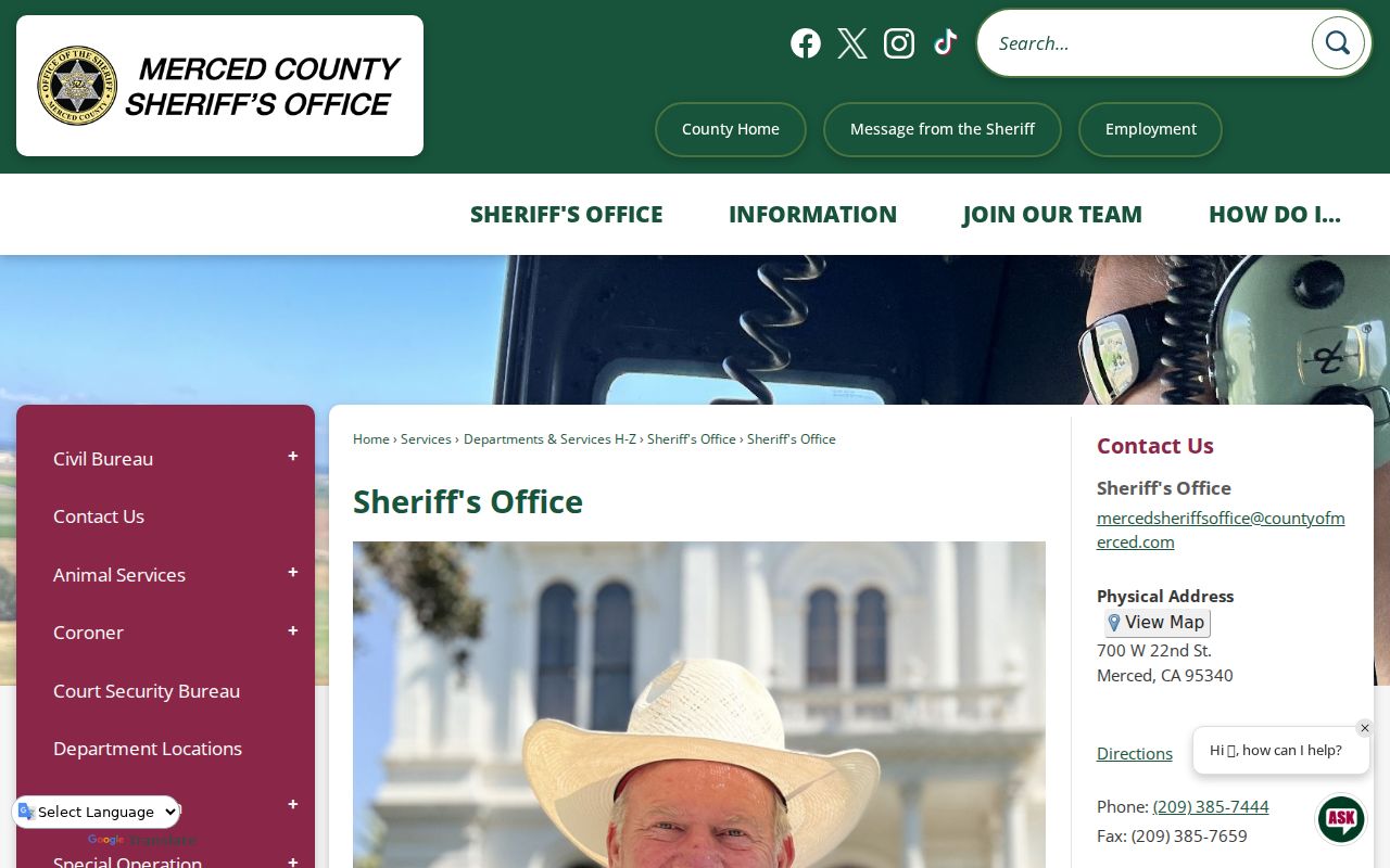 Merced County criminal history Sheriff's Office page