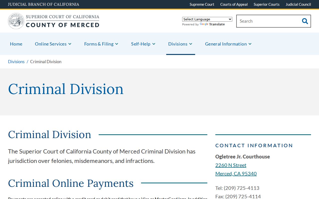 Merced County criminal history Superior Court Criminal Division