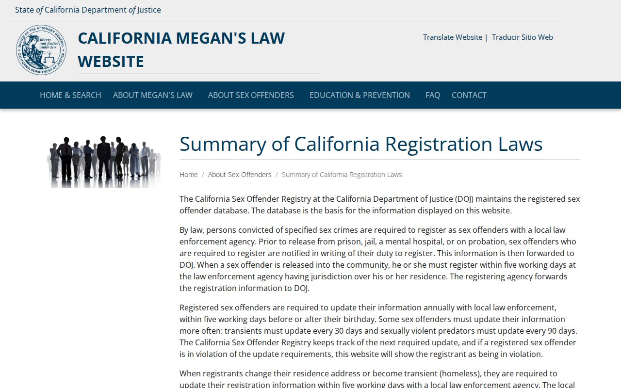 California sex offender registration law summary used for Merced County records